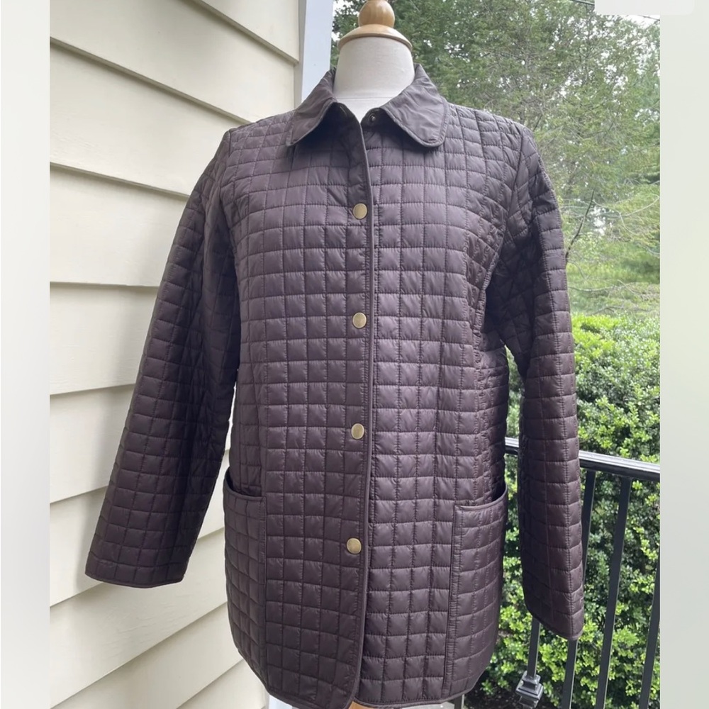 Saks Fifth Ave FOLIO BROWN JACKET COAT QUILTED COLLAR POCKETS SNAPS Women L Vtg